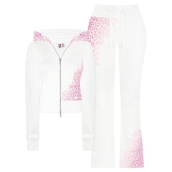 Hidden Cult Other - Hidden Cult Set White & Pink Leopard-Print Hoodie Zip Jacket and Pants Set